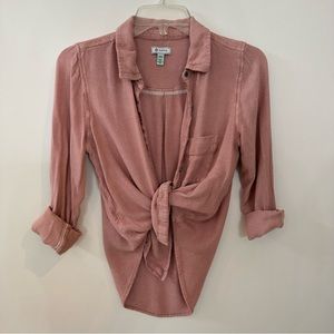 Susina Dusty Rose Button-Down Tie Front Shirt